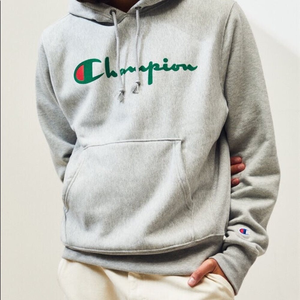 Pacsun Champion Grey/Green Reverse Weave Hoodie